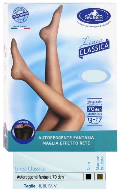 SAUBER CALZA AUTOREGGENTE 70 DENARI FANTASIA MAGLIA RETE NERO 4 LINEA CLASSICA