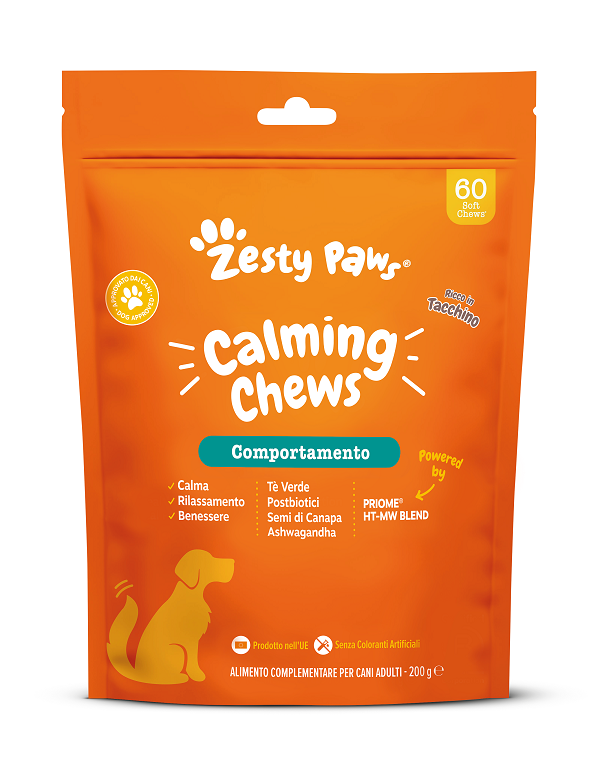 ZESTY PAWS CALMING - Alimento complementare per cani adulti con effetto calmante - 60 Chews Gusto Tacchino ZESTY PAWS CALMING - Alimento complementare per cani adulti con effetto calmante - 60 Chews Gusto Tacchino