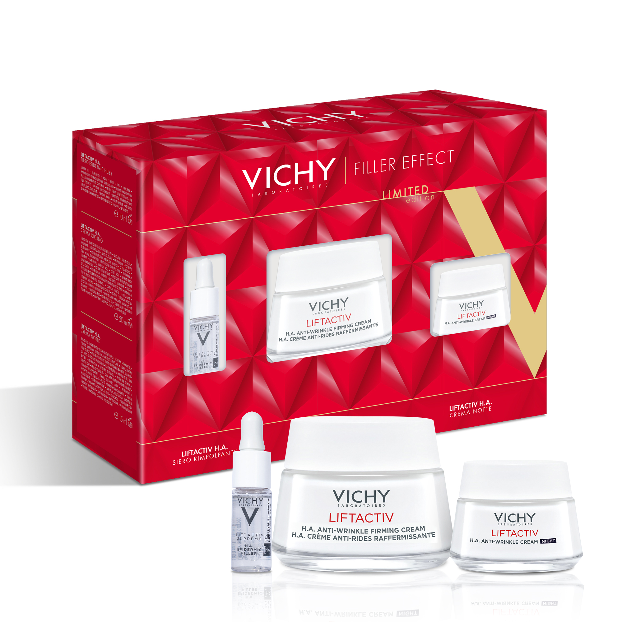Vichy Cofanetto Regalo per un effetto Filler Anti-Rughe con Liftactiv H.A. Epidermic Filler Siero 10 ml + Liftactiv H.A. Crema Giorno 50 ml + Liftactiv H.A. Crema Notte 15 ml Vichy Cofanetto Regalo per un effetto Filler Anti-Rughe con Liftactiv H.A. Epidermic Filler Siero 10 ml + Liftactiv H.A. Crema Giorno 50 ml + Liftactiv H.A. Crema Notte 15 ml