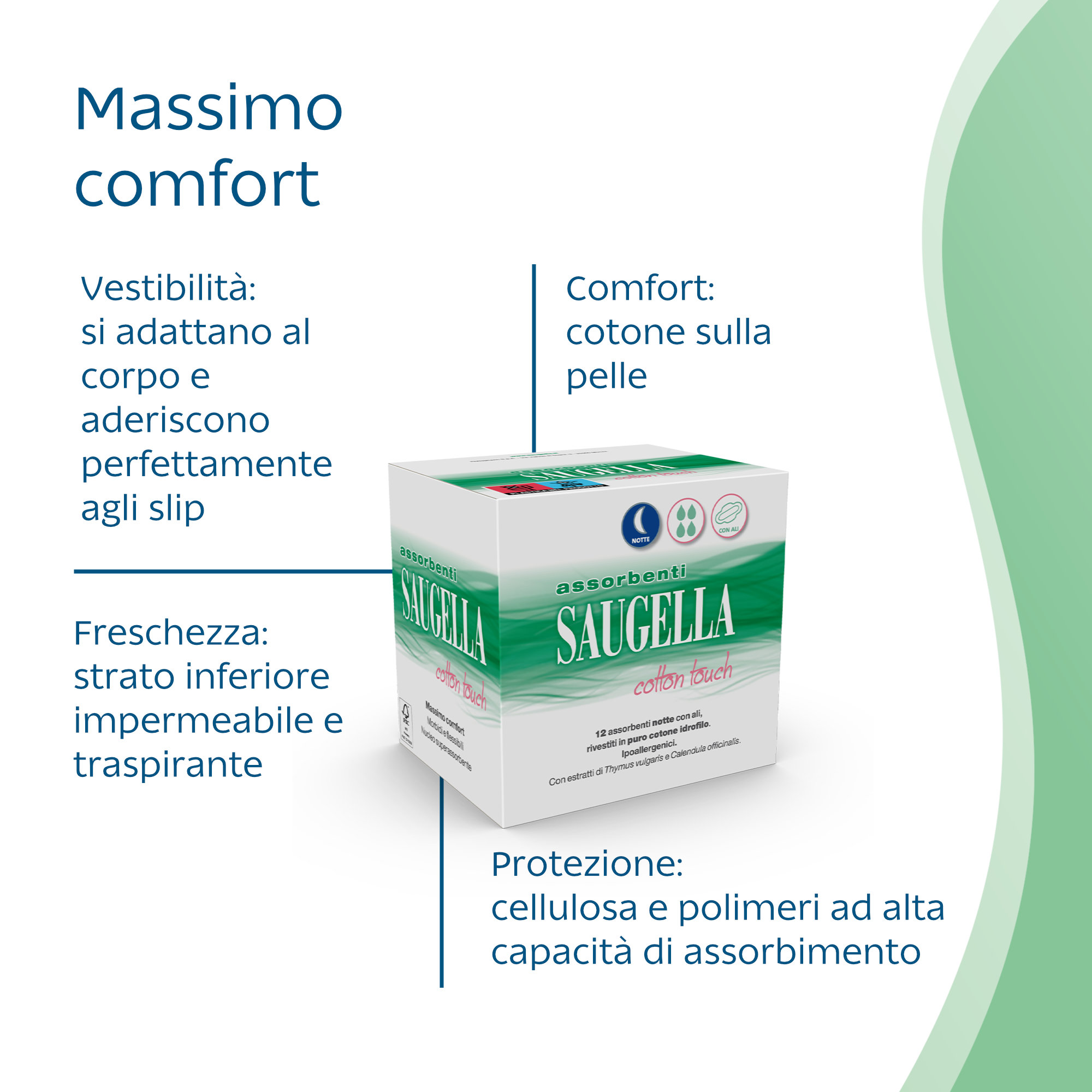 Saugella Cotton Touch - 12 Assorbenti Notte Con Ali