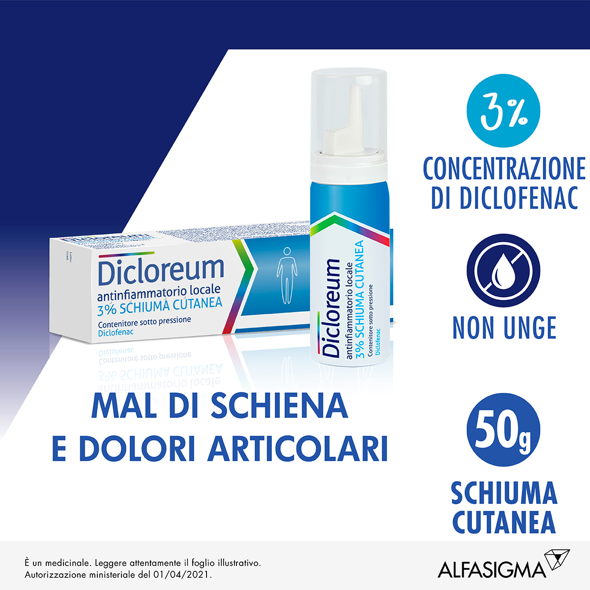 Dicloreum Antinfiammatorio Locale 3% per dolori muscolari e dolori articolari - Schiuma Cutanea 50 g Dicloreum Antinfiammatorio Locale 3% per dolori muscolari e dolori articolari - Schiuma Cutanea 50 g