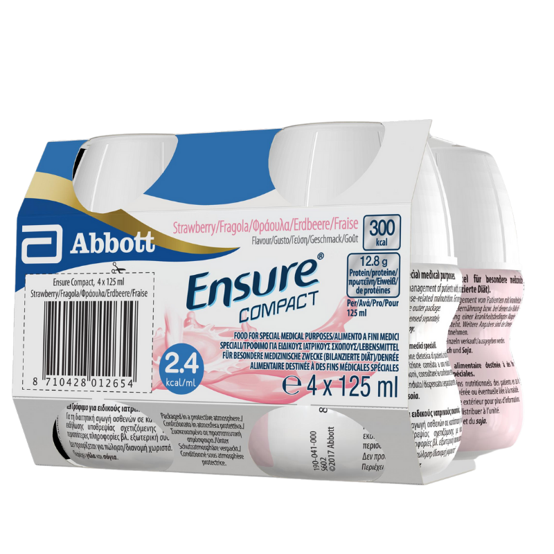Ensure Compact Alimento a Fini Medici Speciali Ipercalorico e Proteico Fragola 4x125ml Ensure Compact Alimento a Fini Medici Speciali Ipercalorico e Proteico Fragola 4x125ml