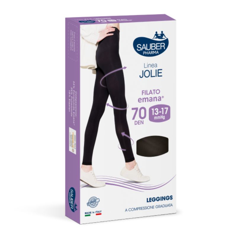 Sauber Pharma - Linea Jolie - Leggings Filato Emana 70 Den (13-17 mmHg) - Taglia S Nero