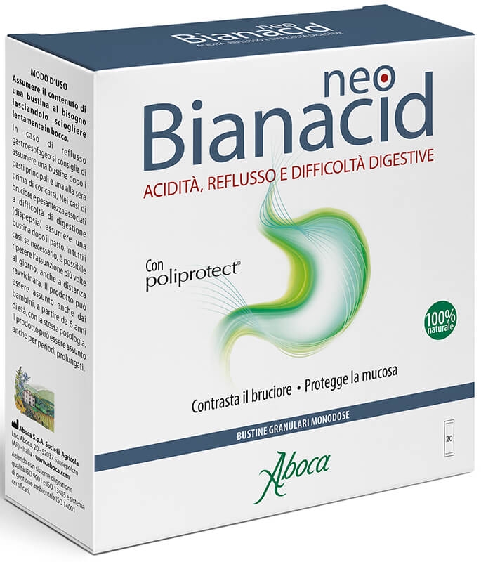 Aboca NeoBianacid - Acidità e Reflusso 20 Bustine - DISPOSITIVO MEDICO Classe II a Aboca NeoBianacid - Acidità e Reflusso 20 Bustine - DISPOSITIVO MEDICO Classe II a