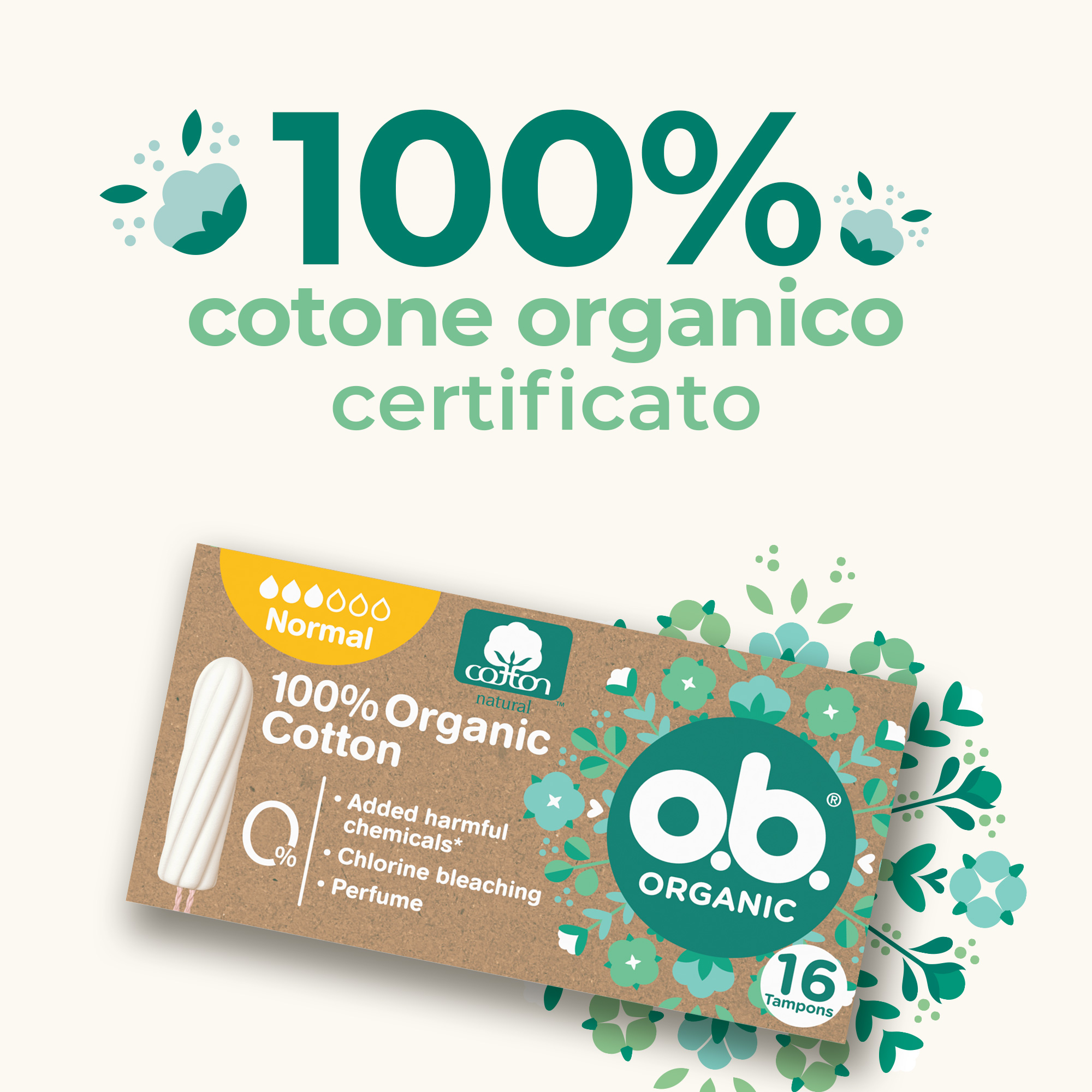 o.b. Organic Tamponi, Normal, 16 Tamponi da 50 G, White o.b. Organic Tamponi, Normal, 16 Tamponi da 50 G, White