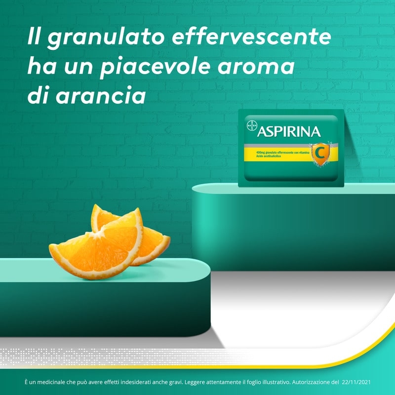 Aspirina C, contro sintomi di Raffreddore, Influenza e Febbre, 400 mg di Acido Acetilsalicilico + 240 mg di Vitamina C, antinfiammatorio e analgesico, Gusto Arancia, 10 Bustine Aspirina C, contro sintomi di Raffreddore, Influenza e Febbre, 400 mg di Acido Acetilsalicilico + 240 mg di Vitamina C, antinfiammatorio e analgesico, Gusto Arancia, 10 Bustine