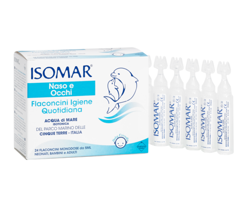 Isomar Naso e Occhi - Acqua di mare isotonica - per l'igiene quotidiana - 24 flaconcini da 5 ml Isomar Naso e Occhi - Acqua di mare isotonica - per l'igiene quotidiana - 24 flaconcini da 5 ml