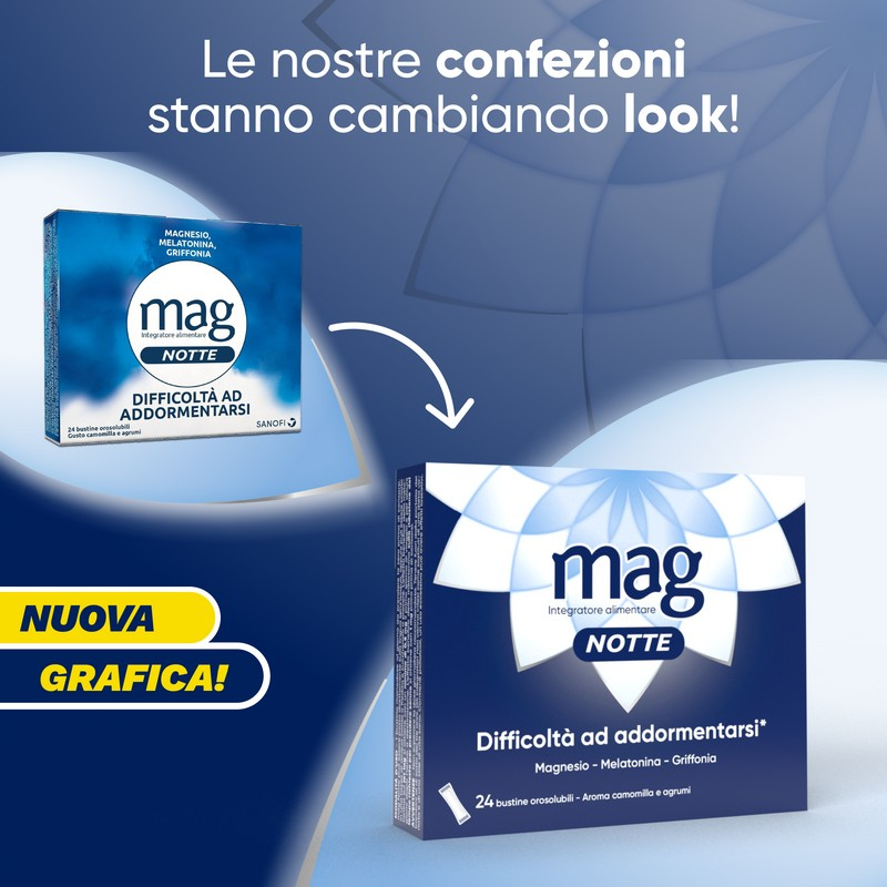 Mag Notte, Integratore a Base di Melatonina, Magnesio e Griffonia per Dormire Bene, Favorire il Rilassamento e Qualità del Sonno, Gusto Agrumi e Camomilla Mag Notte, Integratore a Base di Melatonina, Magnesio e Griffonia per Dormire Bene, Favorire il Rilassamento e Qualità del Sonno, Gusto Agrumi e Camomilla