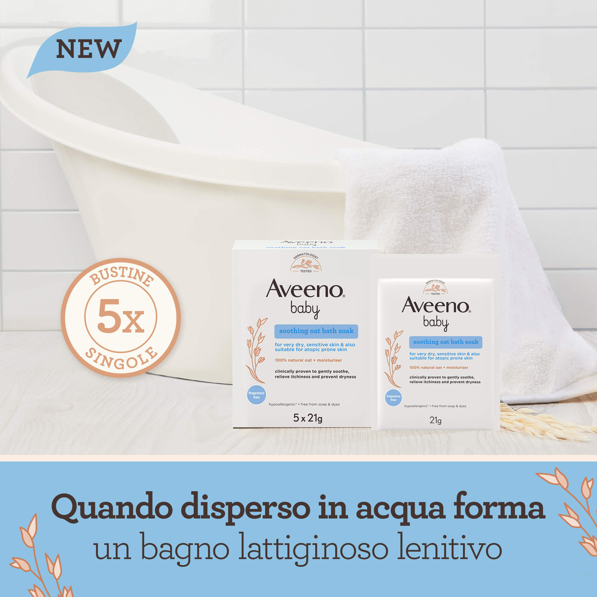 Aveeno Baby Sacchetti per Bagnetto Lenitivo all'Avena, per Pelli Delicate e Sensibili, 5 Sacchetti da 21 g Aveeno Baby Sacchetti per Bagnetto Lenitivo all'Avena, per Pelli Delicate e Sensibili, 5 Sacchetti da 21 g