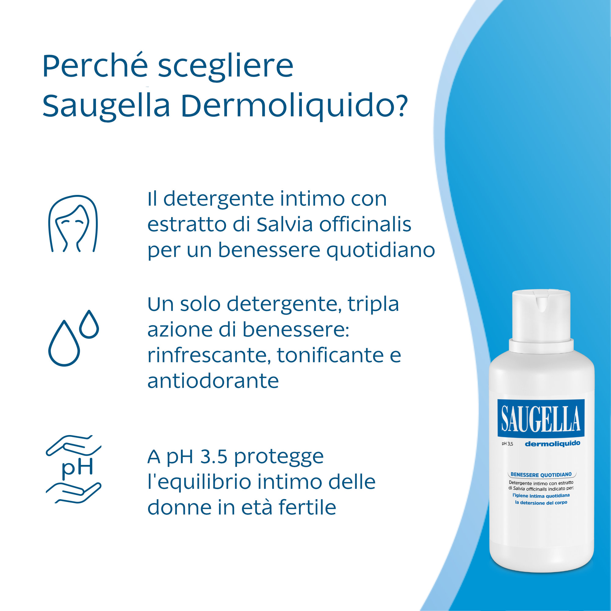 Saugella Blu Dermoliquido pH 3,5 - Detergente Intimo Antibatterico 500 ml