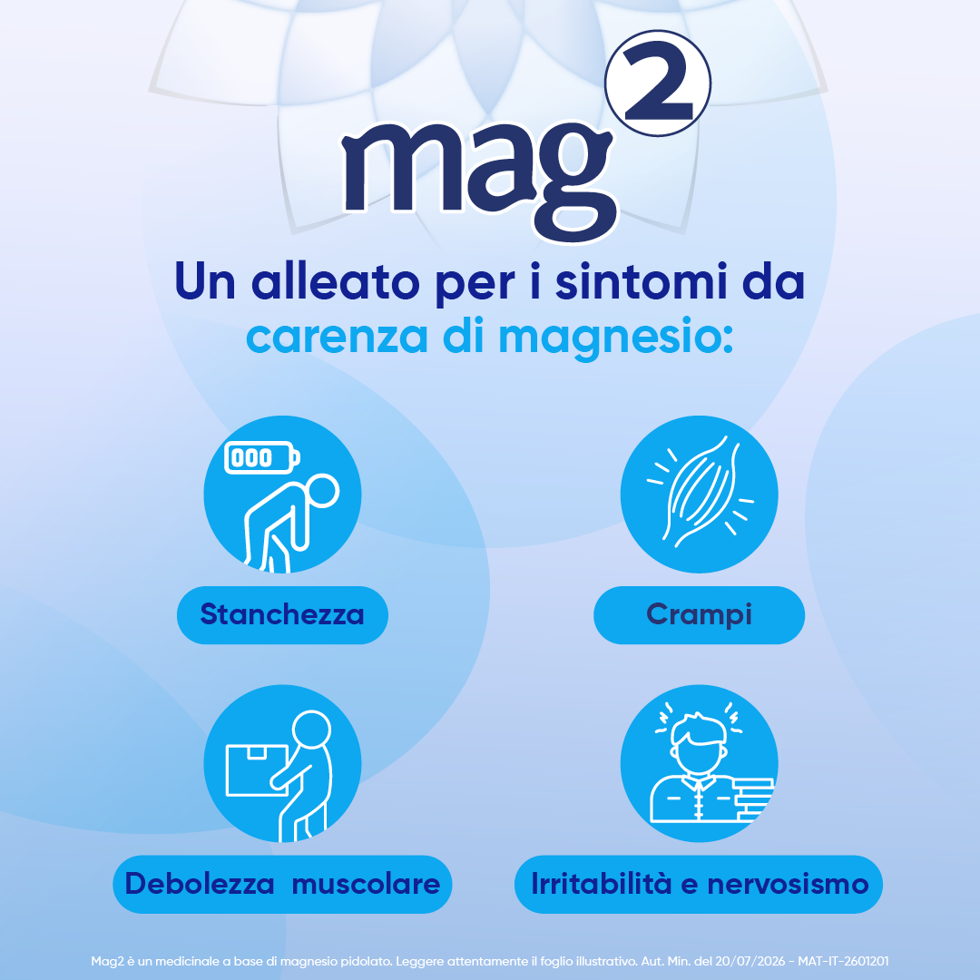 MAG2 Magnesio Pidolato 2,25 g Polvere - Soluzione Orale Per Stanchezza E Debolezza Muscolare 40 Bustine