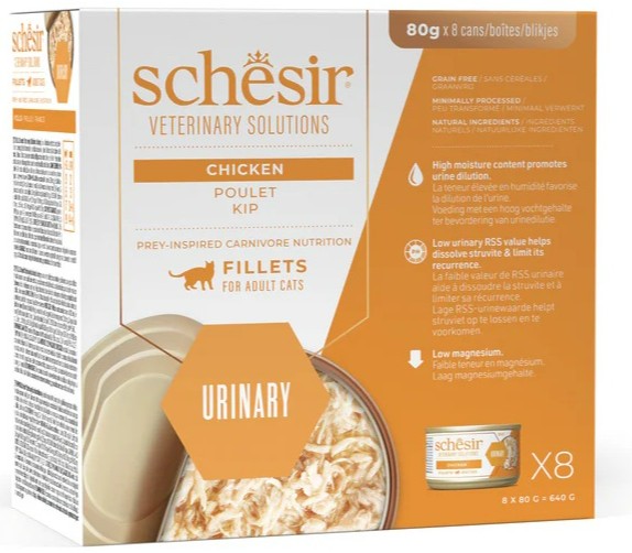SCHESIR GATTO VETERINARY SOLUTIONS URINARY FILETTI POLLO 8X80GR (lattina) - MULTIPACK