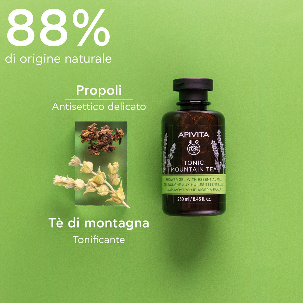 Apivita Tonic Mountain Tea - Gel Doccia Detergente Delicato Corpo Idratante E Rivitalizzante 250 ml