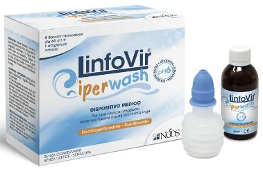 Linfovir Iperwash Soluzione Salina Ipertonica Tamponata 8 Flaconi Da 60ml + 1 Erogatore Nasale Linfovir Iperwash Soluzione Salina Ipertonica Tamponata 8 Flaconi Da 60ml + 1 Erogatore Nasale