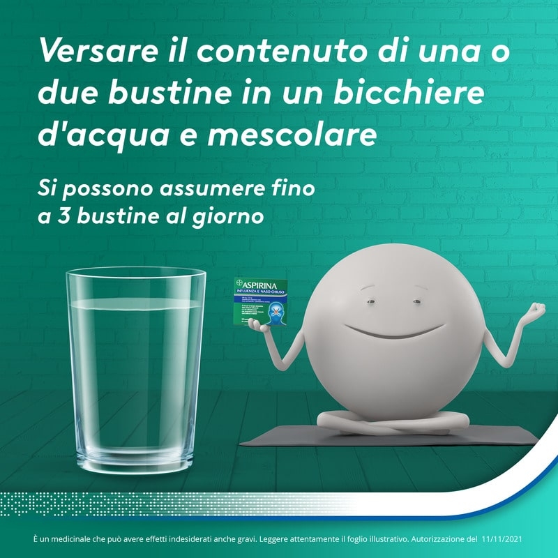 Aspirina Influenza e Naso Chiuso, Granulato per Soluzione Orale, 500mg Acido Acetilsalicilico + 30mg Pseudoefedrina, Effetto Antipiretico e Decongestionante, 20 Bustine Aspirina Influenza e Naso Chiuso, Granulato per Soluzione Orale, 500mg Acido Acetilsalicilico + 30mg Pseudoefedrina, Effetto Antipiretico e Decongestionante, 20 Bustine