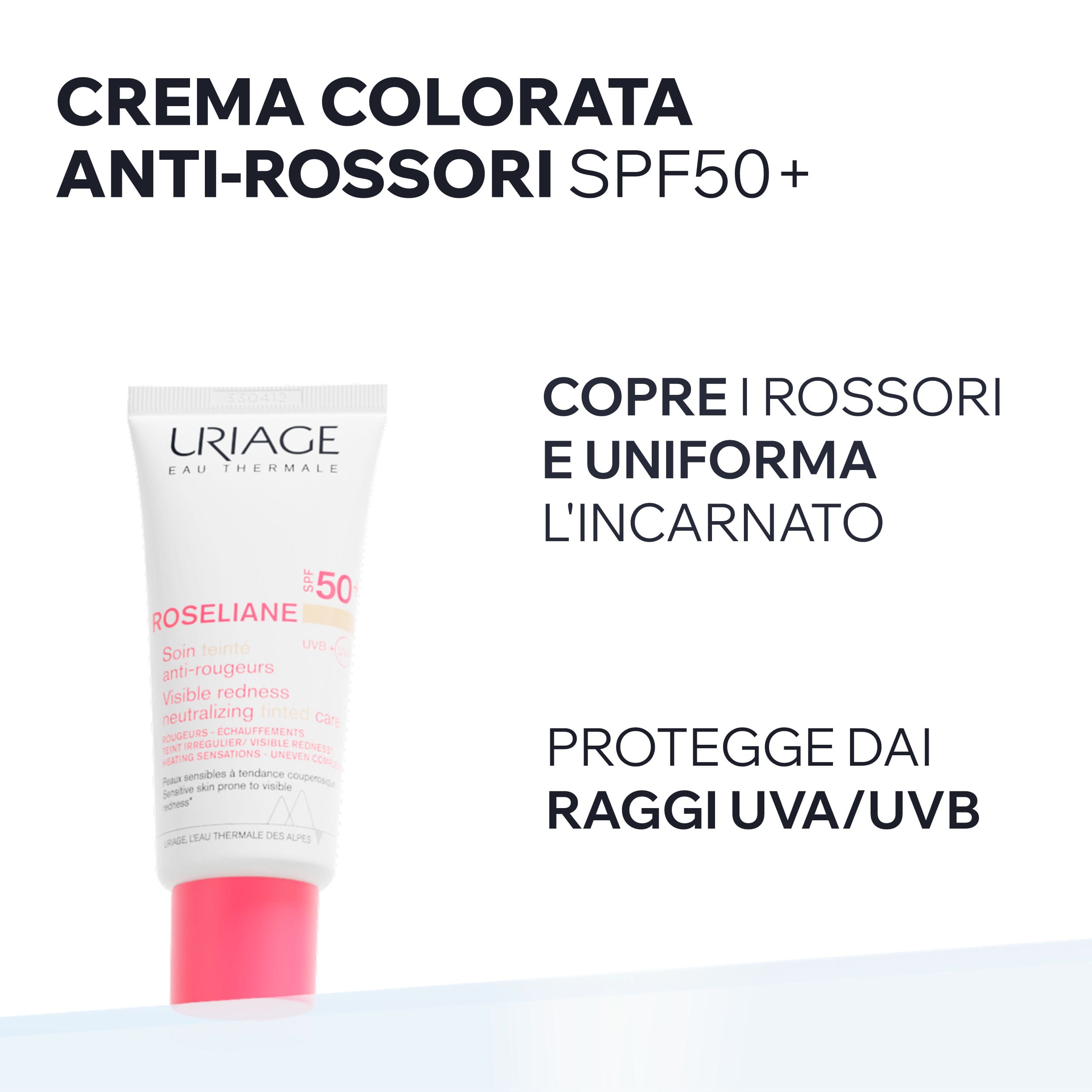 Uriage - Roseliane - Crema Colorata Anti-Rossori SPF50+ Lenitiva Viso 40 ml - Tonalità Chiara