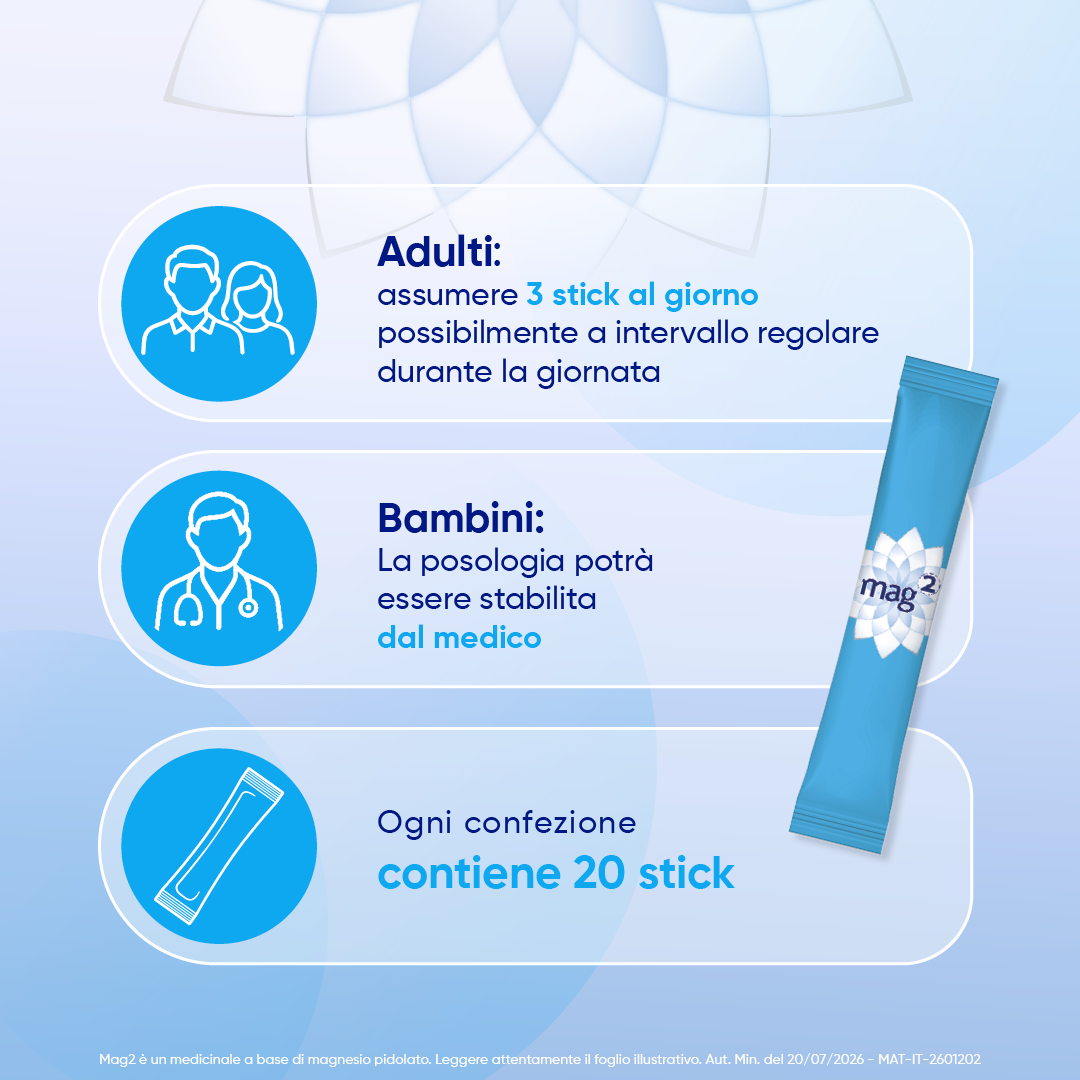 MAG2 Magnesio Pidolato 1,5 g/10 ml - Soluzione Orale Per Stanchezza E Debolezza Muscolare 20 Stickpack