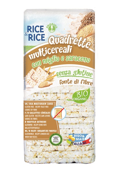 Rice&Rice Quadrette di Riso Multicereali Gallette Biologiche Senza Glutine