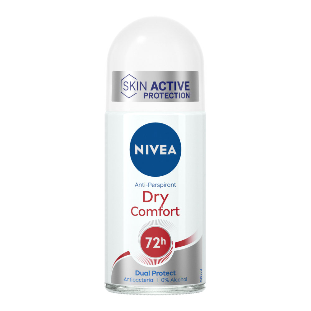 Nivea Dry Comfort Deodorante Roll On 50 ml, Deodorante antitraspirante 72h con formula Dual Active