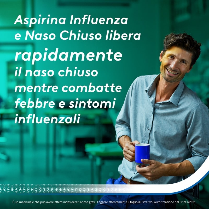 Aspirina Influenza e Naso Chiuso, Granulato per Soluzione Orale, 500mg Acido Acetilsalicilico + 30mg Pseudoefedrina, Effetto Antipiretico e Decongestionante, 20 Bustine Aspirina Influenza e Naso Chiuso, Granulato per Soluzione Orale, 500mg Acido Acetilsalicilico + 30mg Pseudoefedrina, Effetto Antipiretico e Decongestionante, 20 Bustine
