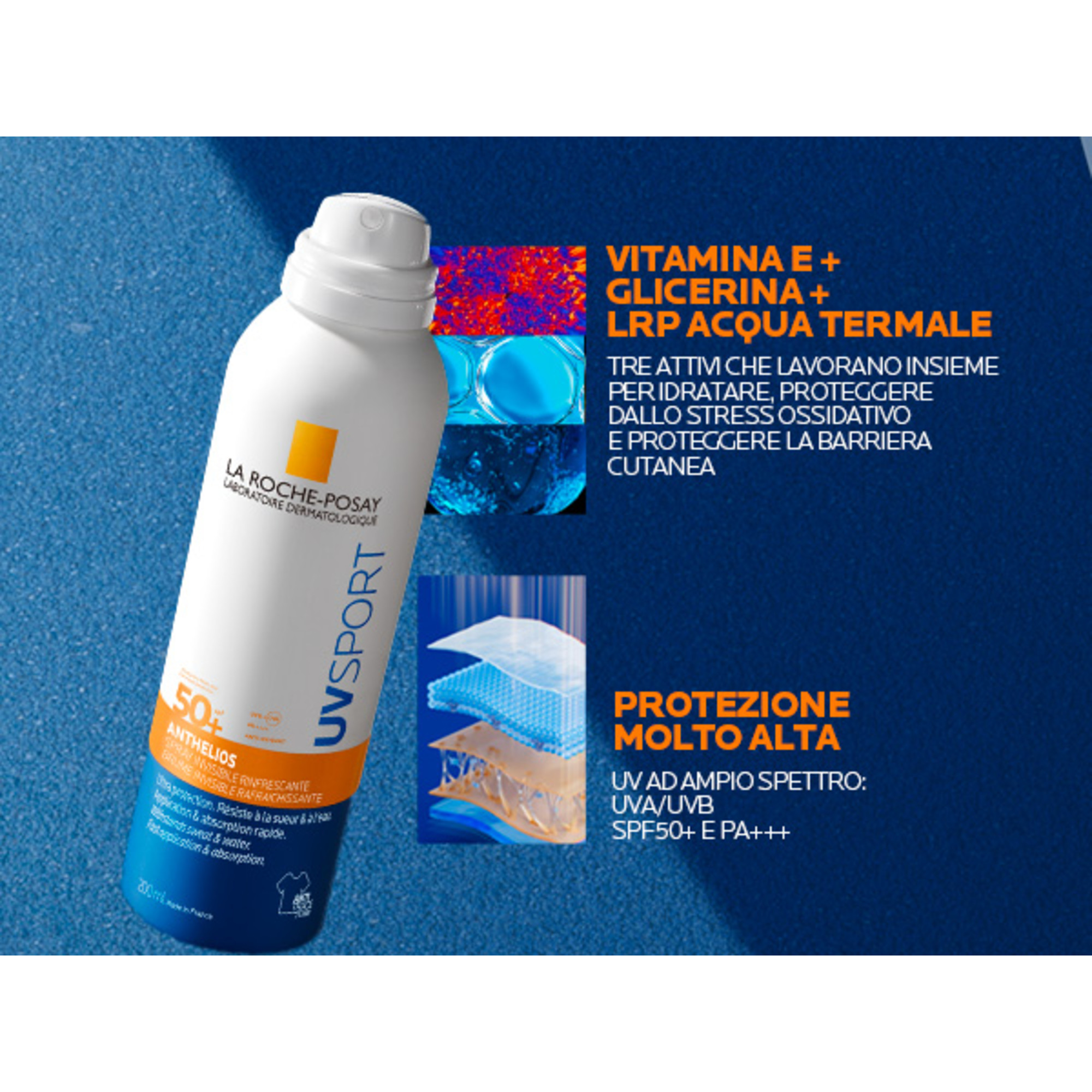 La Roche-Posay Anthelios Uvsport SPF50+ - Spray Solare Invisibile Rinfrescante Viso E Corpo 200 ml