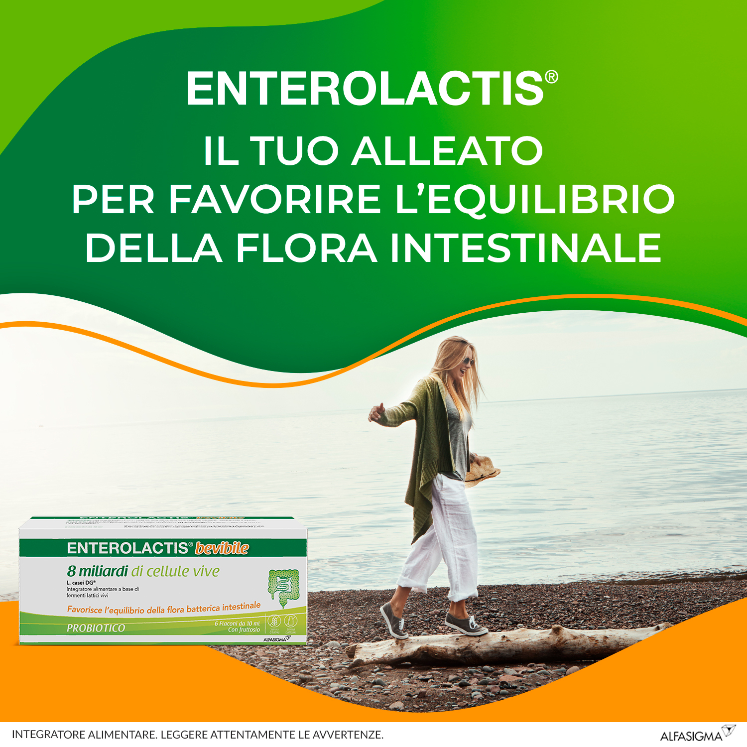Enterolactis Bevibile, Integratore Alimentare con Fermenti lattici, probiotici L,Casei DG, 8 Miliardi Cellule Vive, Senza Glutine e Lattosio, 6 Flaconcini da 10ml, Gusto Fragola