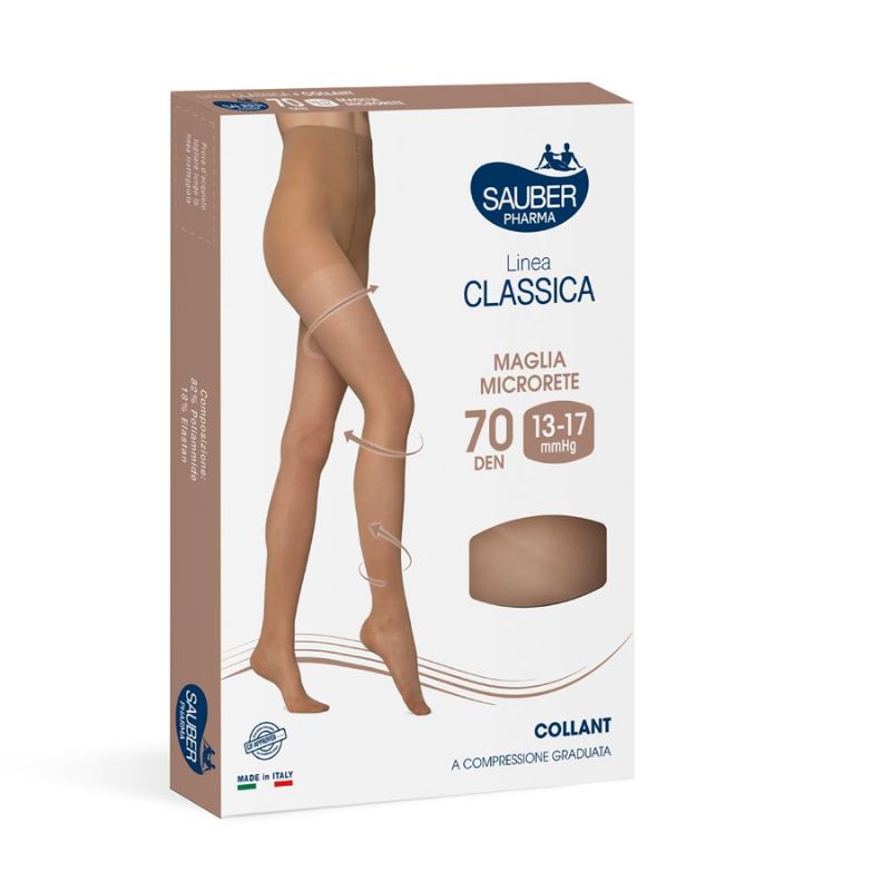Sauber Pharma - Linea Classica - Collant Maglia Microrete 70 Den (13-17 mmHg) - Taglia 3 Bisquit