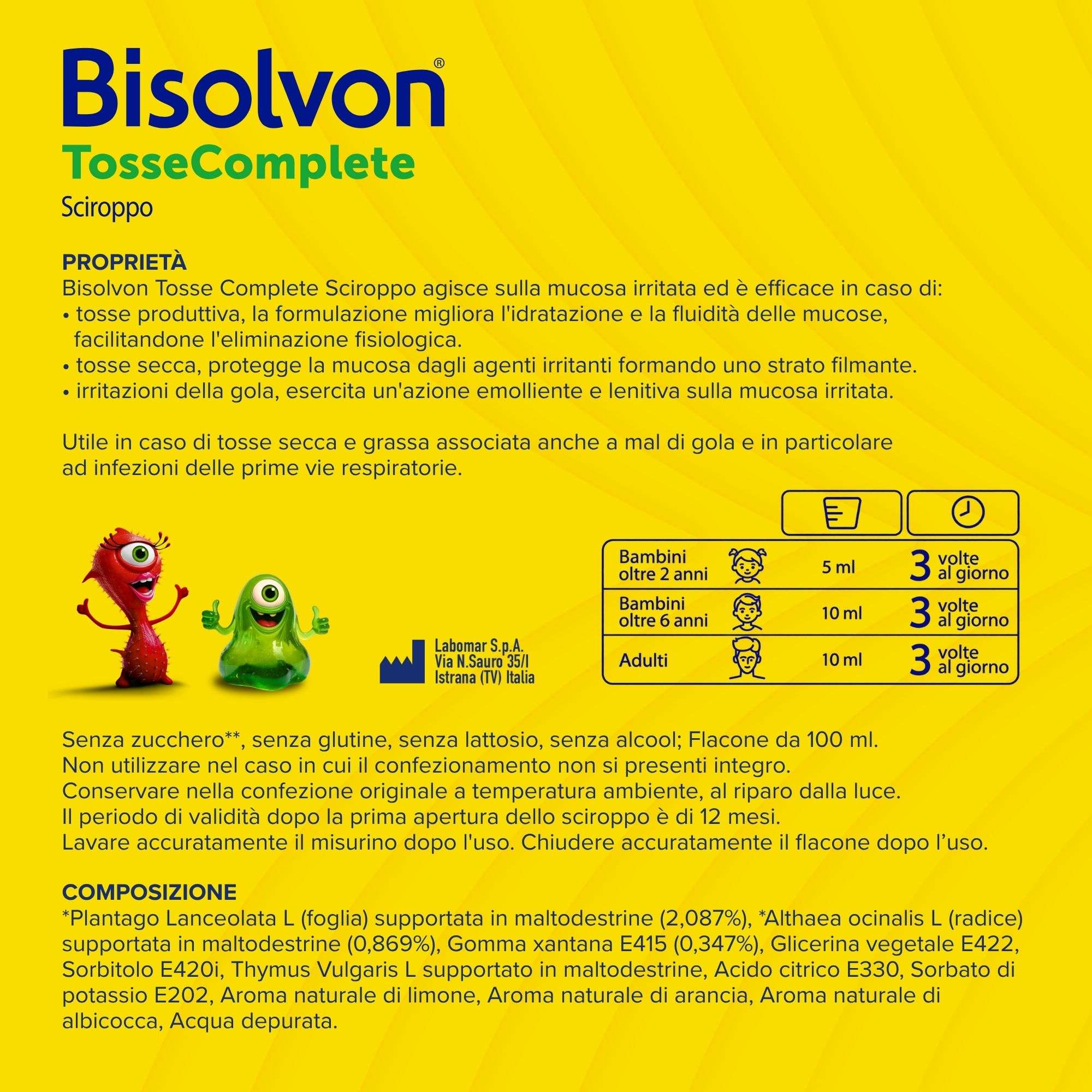 Bisolvon Tosse Complete - Sciroppo Per Tosse Grassa, Secca E Mal Di Gola 100 ml
