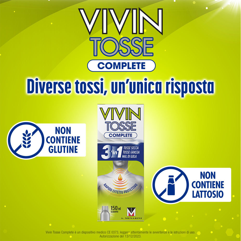 Vivin Tosse Complete 3in1 Tosse Secca, Grassa, Mal Di Gola Sciroppo 150 ml Vivin Tosse Complete 3in1 Tosse Secca, Grassa, Mal Di Gola Sciroppo 150 ml