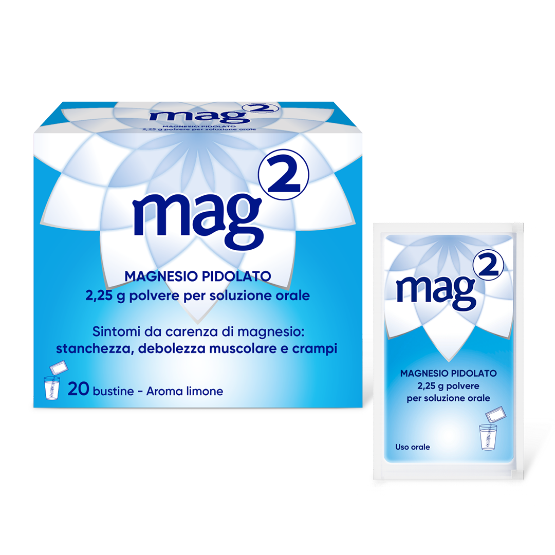 MAG2 Magnesio Pidolato 2,25 g Polvere - Soluzione Orale Per Stanchezza E Debolezza Muscolare 20 Bustine