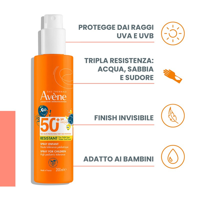 Eau Thermale Avène Spray solare bambino, protezione molto alta SPF 50+, 200 ml