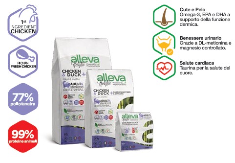 ALLEVA HOLISTIC CAT ADULT CHICKEN & DUCK + SUGARCANE FIBER & ALOE VERA HAIRBALL  KG 10 - P02289H