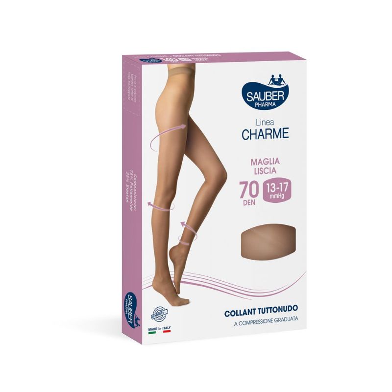 Sauber Pharma - Linea Charme - Collant Tuttonudo Maglia Liscia 70 Den (13-17 mmHg) - Taglia 4 Nero