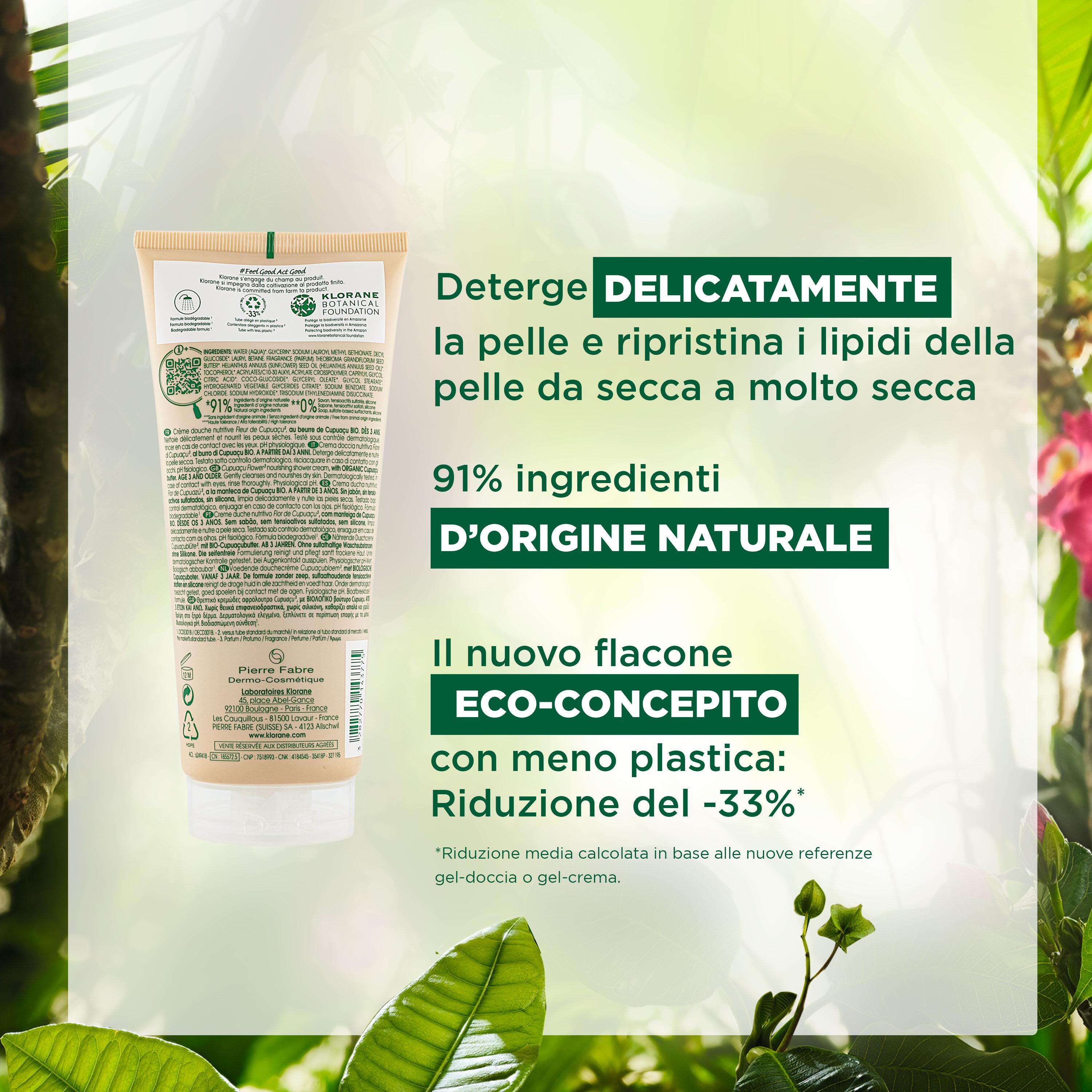 Klorane - Crema Doccia Nutritiva Al Profumo Fiore di Cupuaçu Per Pelle Secca A Molto Secca 200 ml