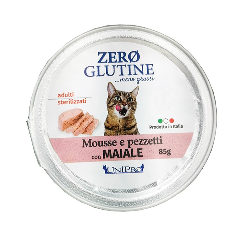 UNIPRO GATTO ZERO GLUTINE ADULTI STERILIZZATI MOUSSE MAIALE 85GR (vaschetta)