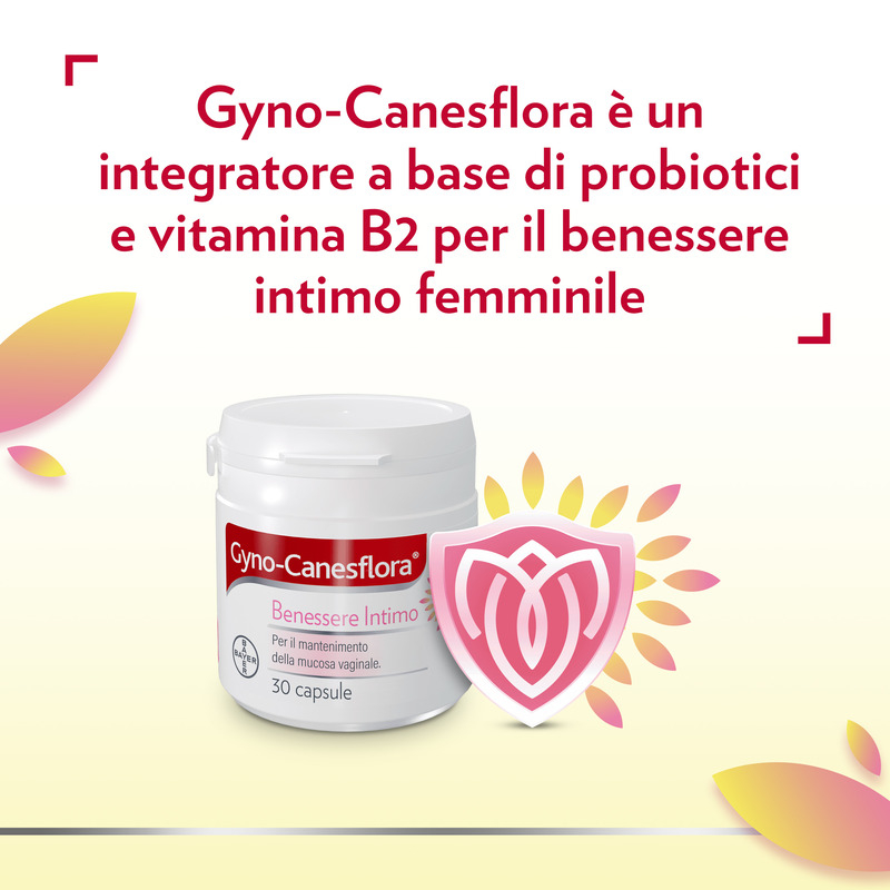 Gyno Canesflora Integratore alimentare per il benessere intimo femminile e il mantenimento della flora vaginale, con Vitamina B2 e lactobacilli, 30 capsule Gyno Canesflora Integratore alimentare per il benessere intimo femminile e il mantenimento della flora vaginale, con Vitamina B2 e lactobacilli, 30 capsule