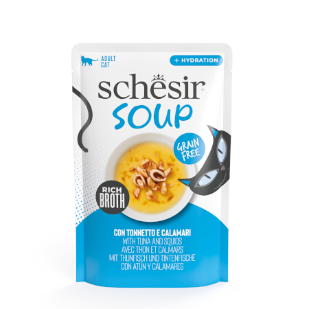 SCHESIR GATTO SOUP GRAIN FREE TONNETTO CALAMARI 40GR (bustina)