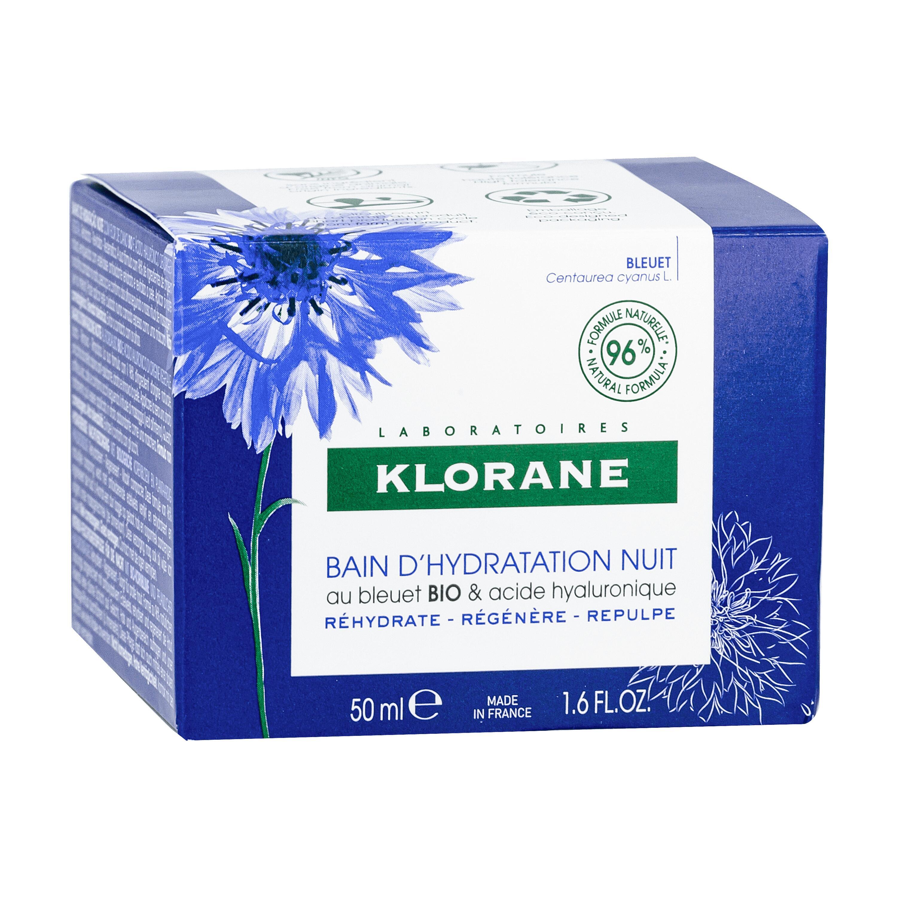 Klorane - Bagno D'Idratazione Notte Al Fiordaliso Bio E Acido ialuronico Viso E Occhi 50 ml