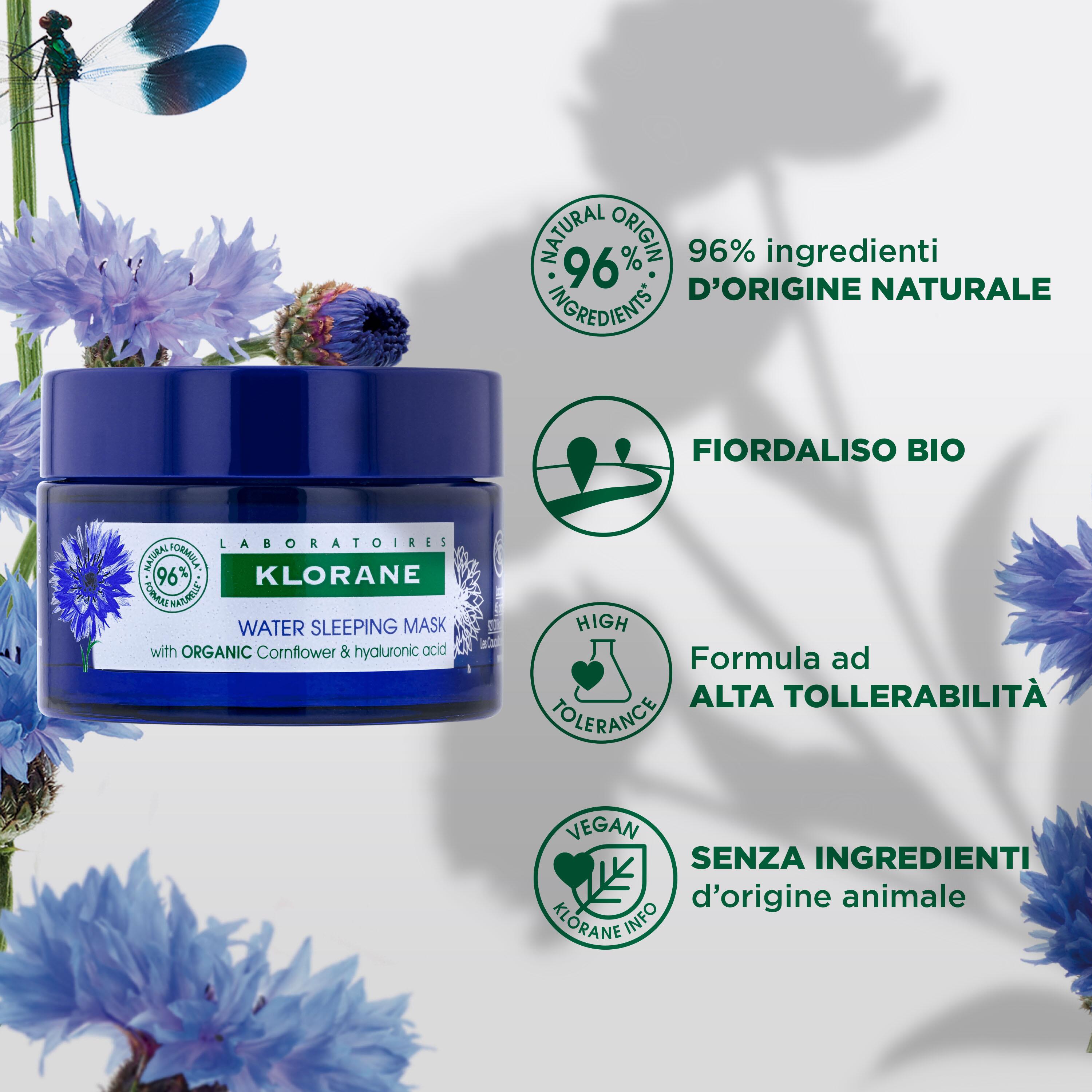 Klorane - Bagno D'Idratazione Notte Al Fiordaliso Bio E Acido ialuronico Viso E Occhi 50 ml