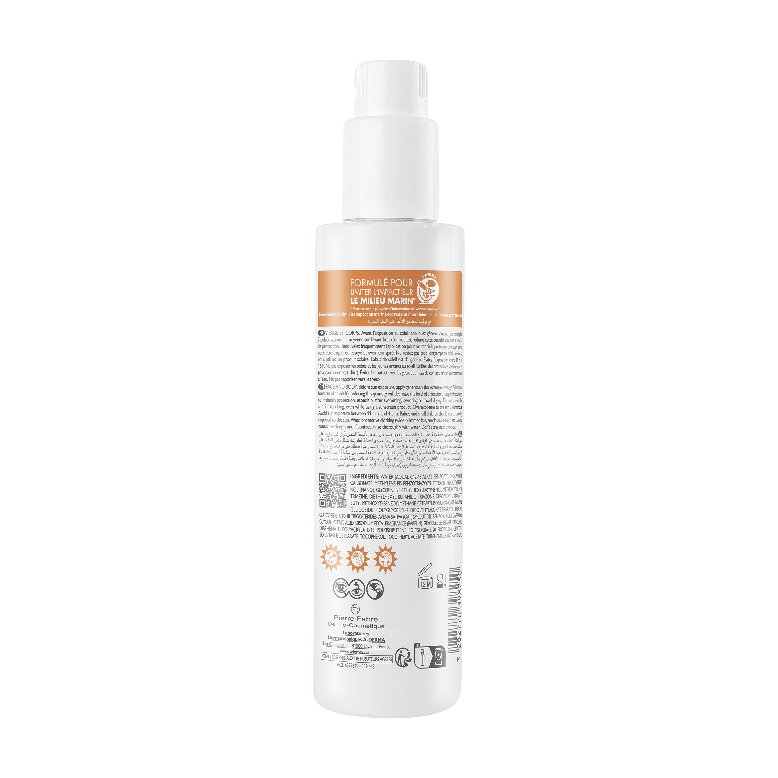 A-Derma - Protect - Spray Invisibile SPF50+ Protezione Solare Molto Alta Viso E Corpo 200 ml