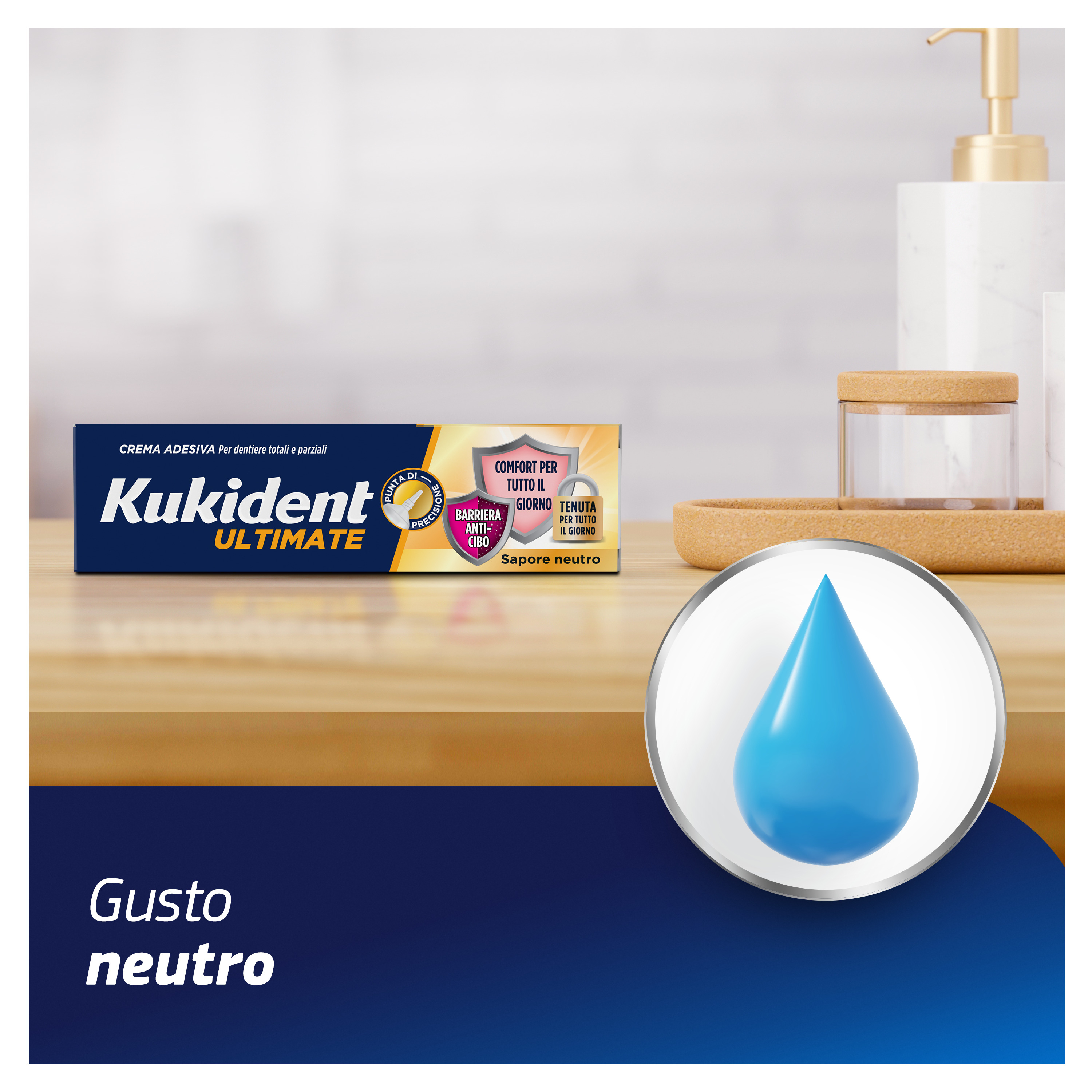 Kukident Ultimate Barriera Anti-cibo. Crema Adesiva Per Dentiere Totali e Parziali. Sapore Neutro 57g