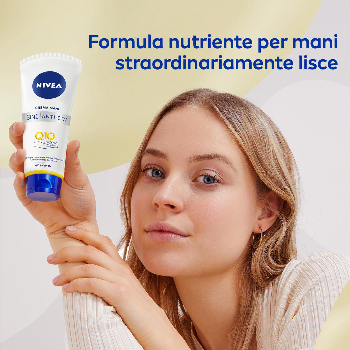 Nivea Q10 Crema Mani 3in1 Anti-Età Q10 100 ml, Crema mani idratante antirughe e antimacchie con Q10