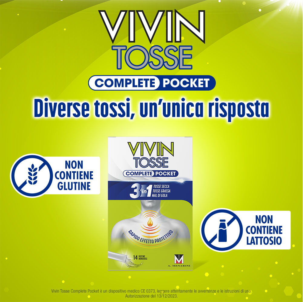 Vivin Tosse Complete 3in1 Pocket Tosse Secca, Grassa, Mal Di Gola 14 stickpack Vivin Tosse Complete 3in1 Pocket Tosse Secca, Grassa, Mal Di Gola 14 stickpack