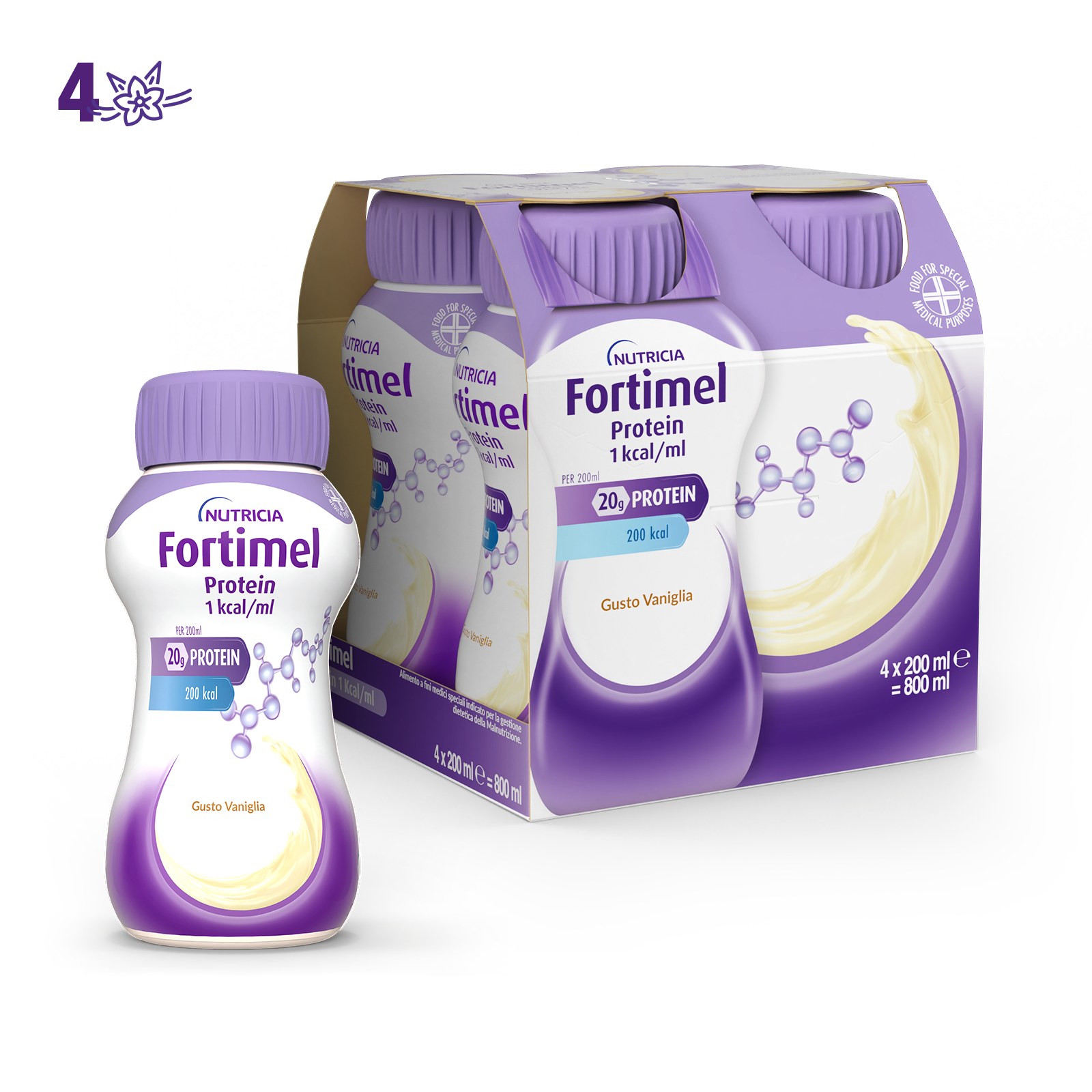 Nutricia Fortimel  Protein, Gusto Vaniglia, Ipercalorico, 4x200ml Nutricia Fortimel  Protein, Gusto Vaniglia, Ipercalorico, 4x200ml