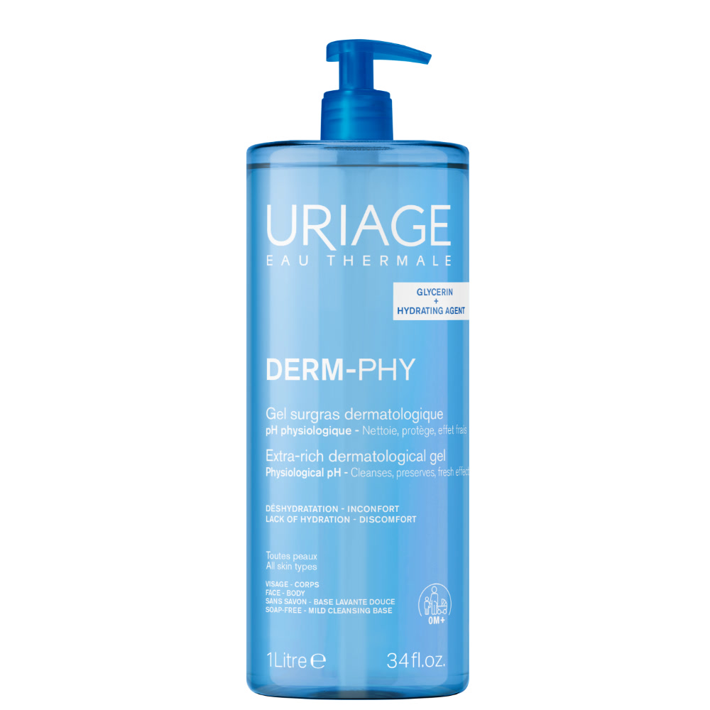 Uriage Gel detergente dermatologico extra-ricco per viso e corpo ideale per pelle sensibile  1lt
