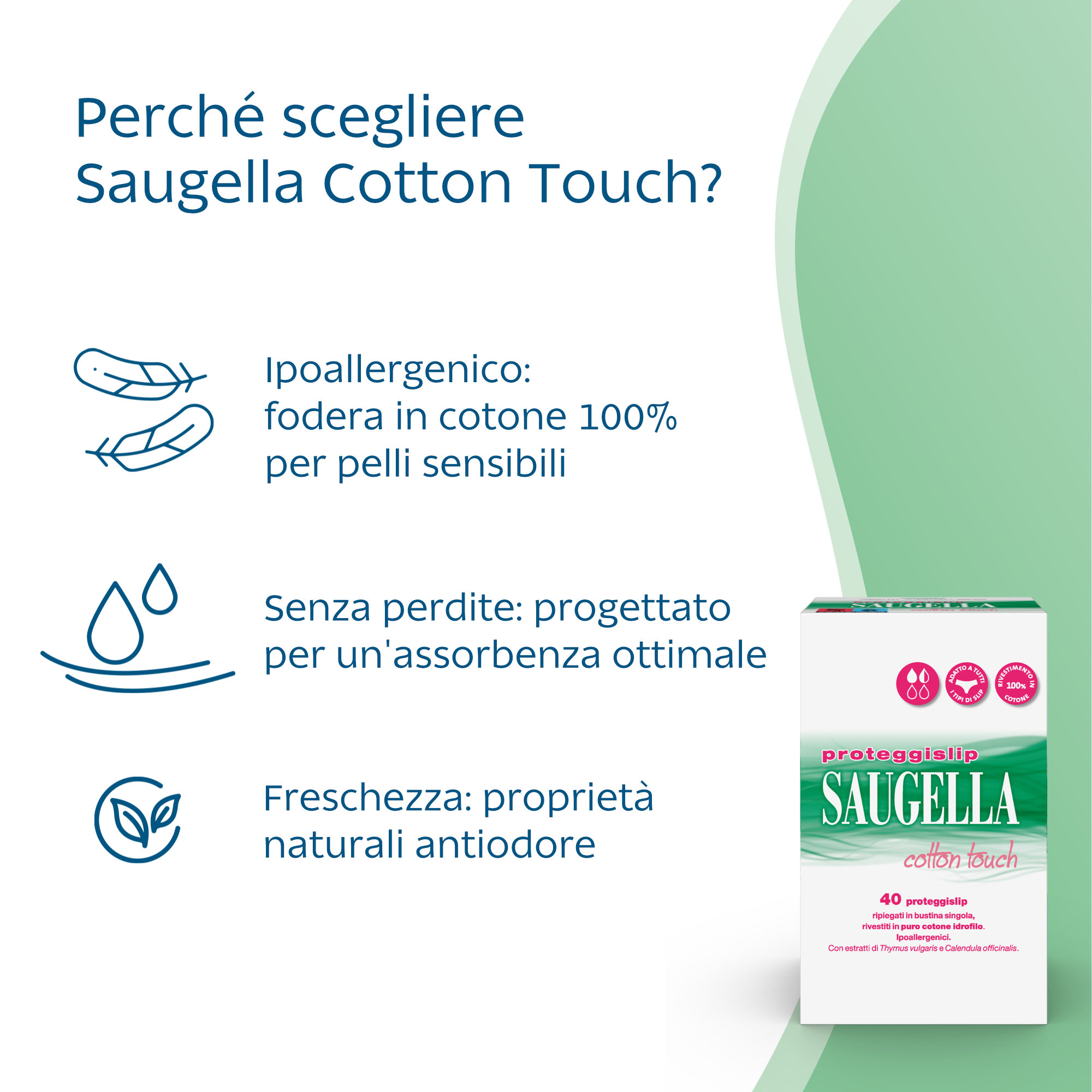 Saugella Cotton Touch - 40 Proteggislip Rivestiti