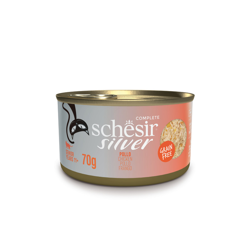 SCHESIR GATTO SILVER GRAIN FREE SENIOR POLLO 70GR (lattina)