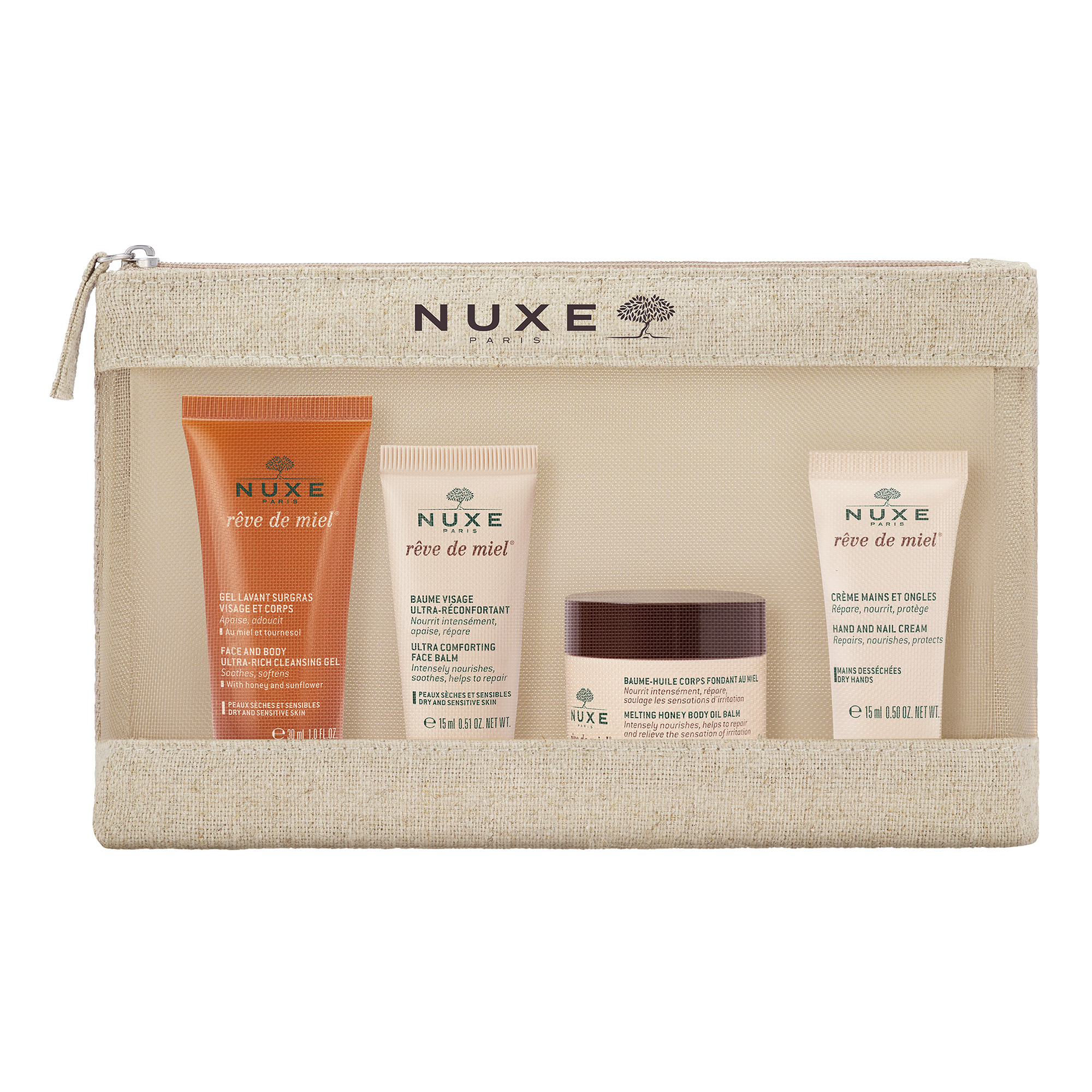 Nuxe - Trousse Voyage Rêve de Miel - Gel Doccia 30 ml + Balsamo Viso 30 ml + Latte Corpo 30 ml + Crema Mani 15 ml