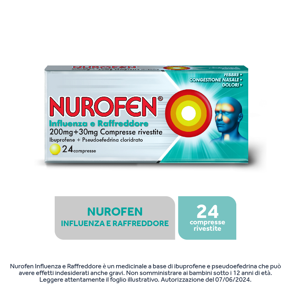 NUROFEN INFLUENZA E RAFFREDDORE 24 CPR antinfiammatorio e antidolorifico contro influenza, raffreddore, febbre e mal di testa NUROFEN INFLUENZA E RAFFREDDORE 24 CPR antinfiammatorio e antidolorifico contro influenza, raffreddore, febbre e mal di testa
