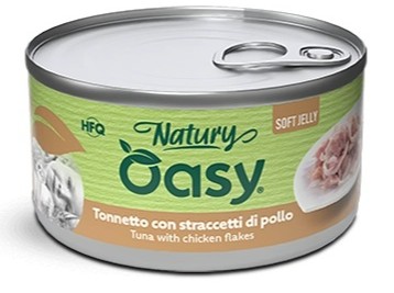 OASY GATTO NATURY SOFT JELLY TONNETTO CON STRACCETTI DI POLLO 85GR (lattina)